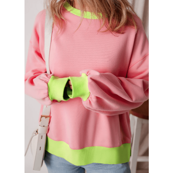 Issa Pink Colorblock Bubble Sleeve Sweatshirt