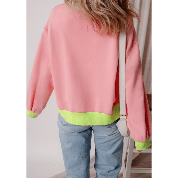 Issa Pink Colorblock Bubble Sleeve Sweatshirt