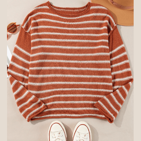 Viv Brown Stripe Drop Shoulder Casual Sweater