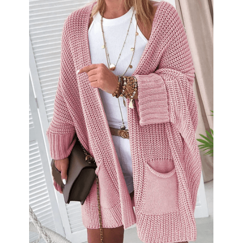 Jessika Pink Oversized Fold Over Sleeve Sweater Cardigan