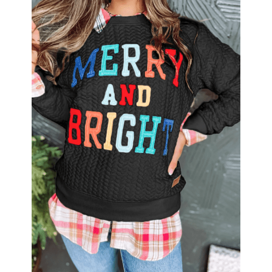 Black Merry And Bright Cable Knit Pullover Sweatshirt