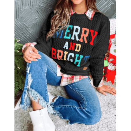 Black Merry And Bright Cable Knit Pullover Sweatshirt