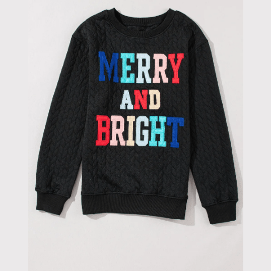 Black Merry And Bright Cable Knit Pullover Sweatshirt