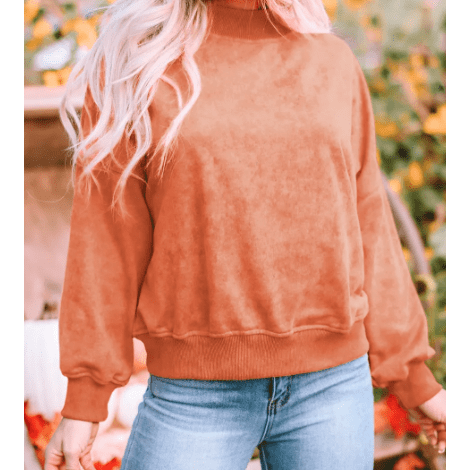 Kharlie Orange Drop Shoulder Crew Neck Pullover Sweatshirt