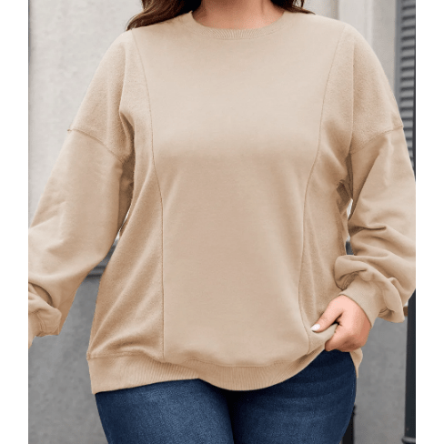 Livia Apricot Loose Patchwork Crewneck PLUS SIZE Sweatshirt