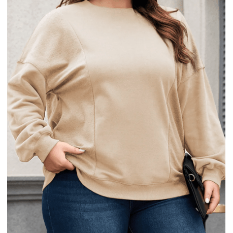 Livia Apricot Loose Patchwork Crewneck PLUS SIZE Sweatshirt