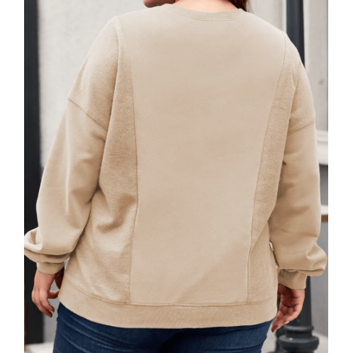 Livia Apricot Loose Patchwork Crewneck PLUS SIZE Sweatshirt