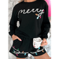 Black Sequin Merry Graphic Pullover and Shorts Outfit