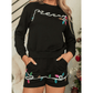 Black Sequin Merry Graphic Pullover and Shorts Outfit