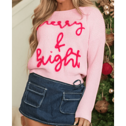 Pink Merry & Bright Pop Up Letter Waffle Knit Sweater