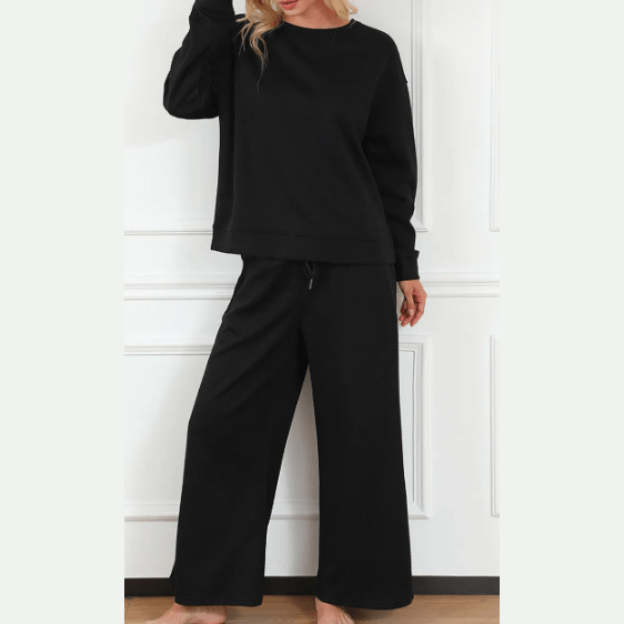 Izette Black Ultra Loose Textured 2pcs Slouchy Outfit