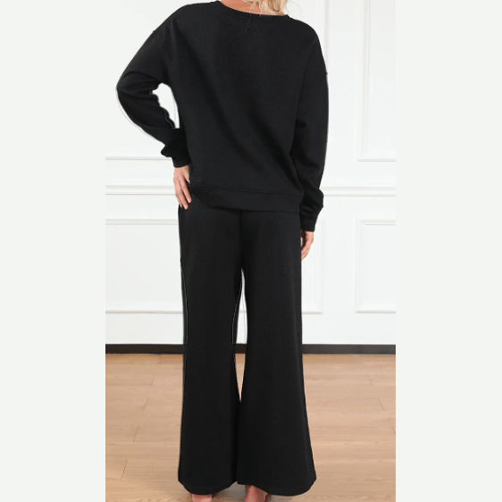 Izette Black Ultra Loose Textured 2pcs Slouchy Outfit