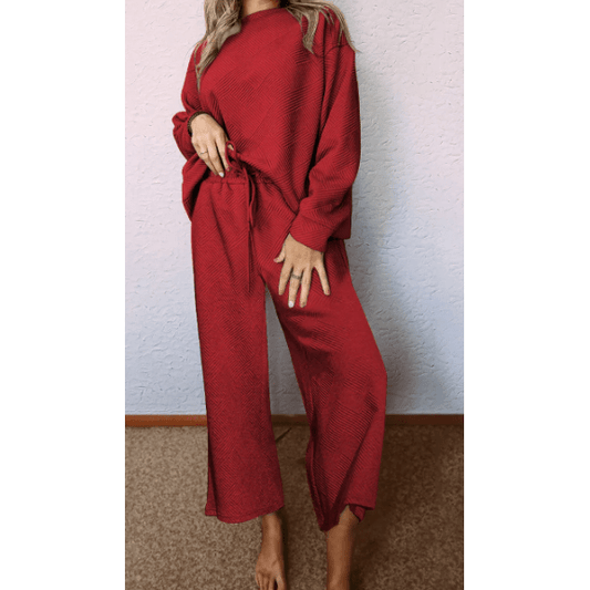 Izette Red Ultra Loose Textured 2pcs Slouchy Outfit