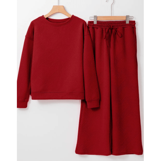 Izette Red Ultra Loose Textured 2pcs Slouchy Outfit