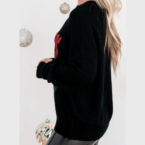 Black Tinsel Merry and Bright Graphic Christmas Sweater