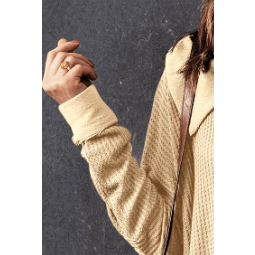 Vernee Apricot Waffle Knit Buttoned Long Sleeve Top