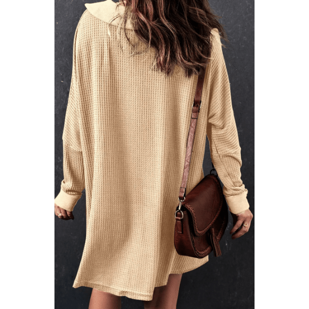 Vernee Apricot Waffle Knit Buttoned Long Sleeve Top