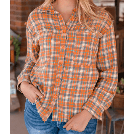 Jazlyn Plaid Embroidery Patch Button-Down Shacket