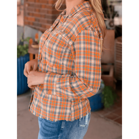 Jazlyn Plaid Embroidery Patch Button-Down Shacket