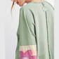 Monella Green Flower Patchwork Raglan Sleeve Exposed Seam Oversized Top