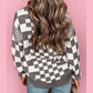 Cheza Grey Checkered Print Drop Shoulder Round Neck Sweater