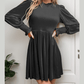 Netta Black Frilled Neck Smocked Bodice Velvet Dress