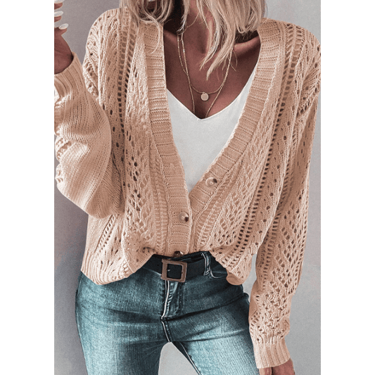 Tyra Beige Open Knit Drop Shoulder Sweater Cardigan