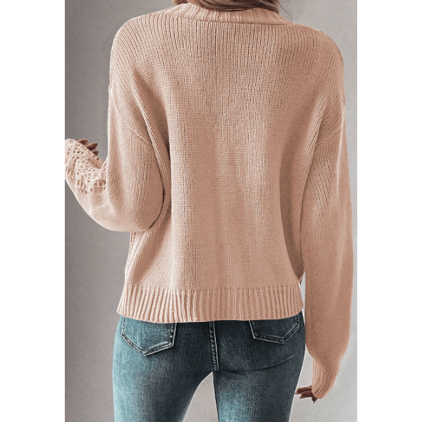 Tyra Beige Open Knit Drop Shoulder Sweater Cardigan
