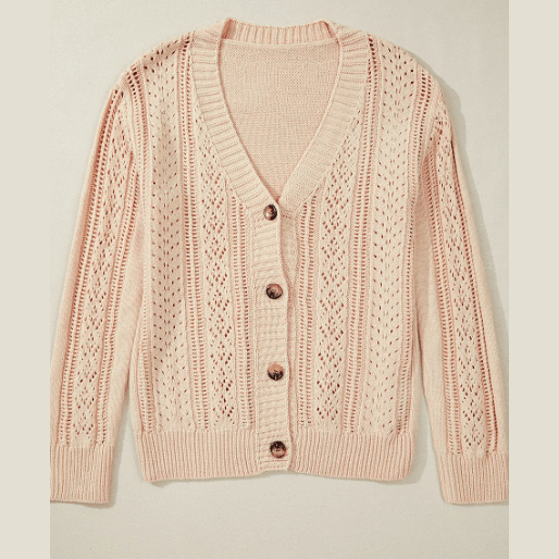 Tyra Beige Open Knit Drop Shoulder Sweater Cardigan