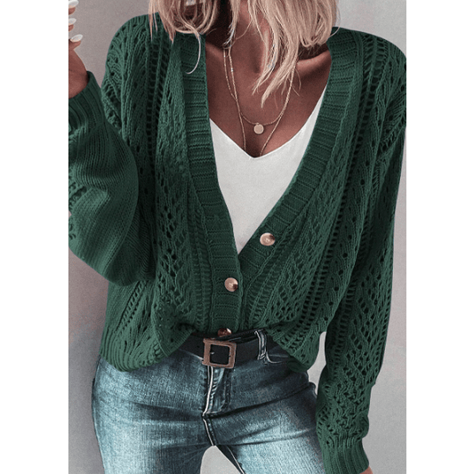 Tyra Green Open Knit Drop Shoulder Sweater Cardigan
