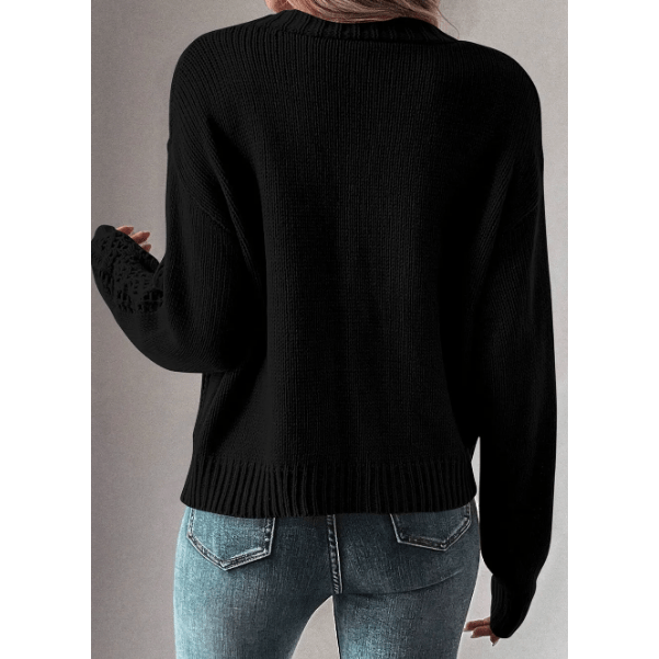 Tyra Black Open Knit Drop Shoulder Sweater Cardigan