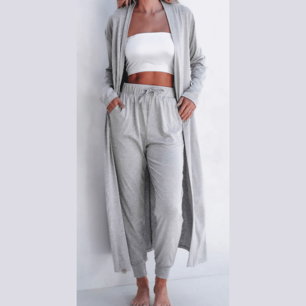 REDUCED!!!  Jacklyn Light Grey Split Long Cardigan and Skinny Pants Lounge Set  REDUCED!!!