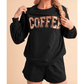 Sequined Black COFFEE Loose Fit Sweatshirt and Shorts Set