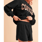 Sequined Black COFFEE Loose Fit Sweatshirt and Shorts Set