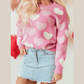 Fae Pink Pearled Heart Print Valentines Crew Neck Sweater