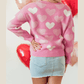 Fae Pink Pearled Heart Print Valentines Crew Neck Sweater