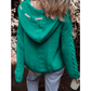 Alice Sea Green Cable Knit V Neck Contrast Drawstring Hooded Sweater