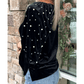 SALE!!!  Reese Black Pearl Beaded Half Sleeve Velvet Top