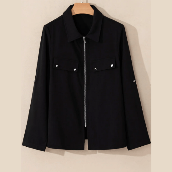 REDUCED!!!  Anetta Black Collar Tab Sleeve Zip Up Flap Detail Jacket  REDUCED!!!