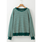 Carina Green Stripe Loose Drop Shoulder Long Sleeve Top
