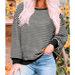 Carina Black Stripe Loose Drop Shoulder Long Sleeve Top