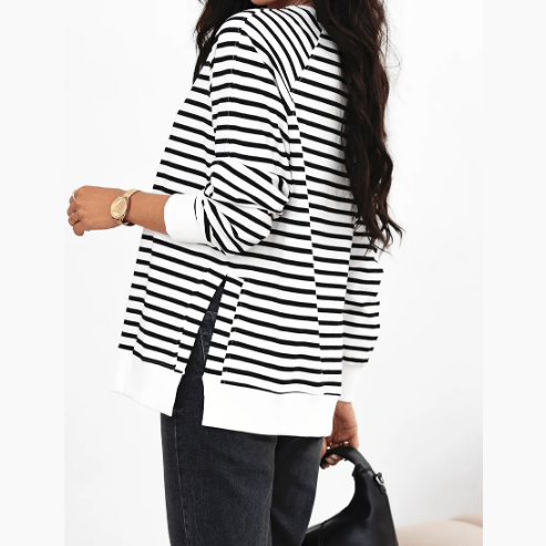 REDUCED!!!  Udelle Black Stripe Raglan Sleeve Side Slits Loose Sweatshirt  REDUCED!!!