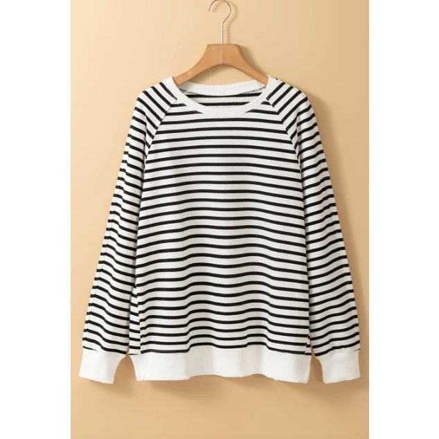 REDUCED!!!  Udelle Black Stripe Raglan Sleeve Side Slits Loose Sweatshirt  REDUCED!!!