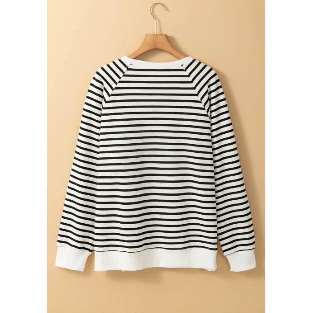 REDUCED!!!  Udelle Black Stripe Raglan Sleeve Side Slits Loose Sweatshirt  REDUCED!!!
