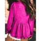 Ellie Mae Hot Pink Metallic Frilled V Neck Puff Sleeve Babydoll Blouse