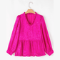 Ellie Mae Hot Pink Metallic Frilled V Neck Puff Sleeve Babydoll Blouse