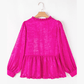 Ellie Mae Hot Pink Metallic Frilled V Neck Puff Sleeve Babydoll Blouse