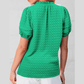 Bessie Bright Green Textured Puff Short Sleeve Notched V Neck Top