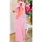 Melinda Pink Textured Ruffled Sleeve Zipped Top and Wide Leg Pants Set
