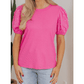 Delaney Bright Pink Ribbed Pearl Beaded Puff Sleeve Top
